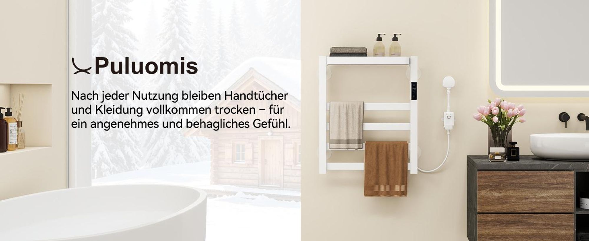 Puluomis Heizkörper Elektrisch Badheizkörper mit Timing Thermostat, Handtuchtrockner  Handtuchwärmer 395 x 470mm Badheizkörper Handtuchhalter 72W Weiß