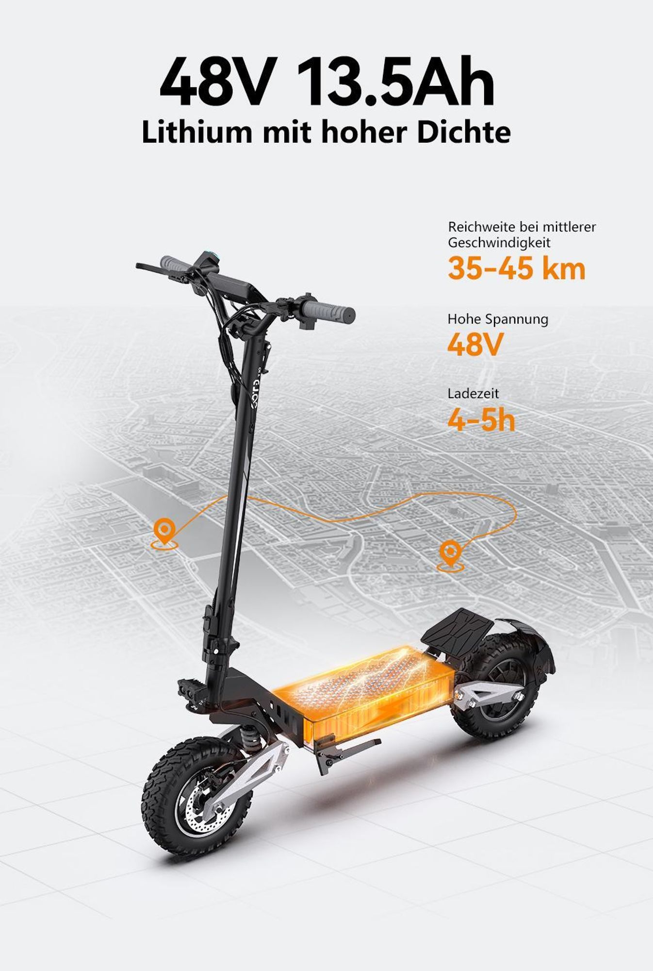 Elektroroller OOTD T10 - Motor 500W Akku 48V13.5AH 11" Reifen Scheibenbremse - Schwarz Grau