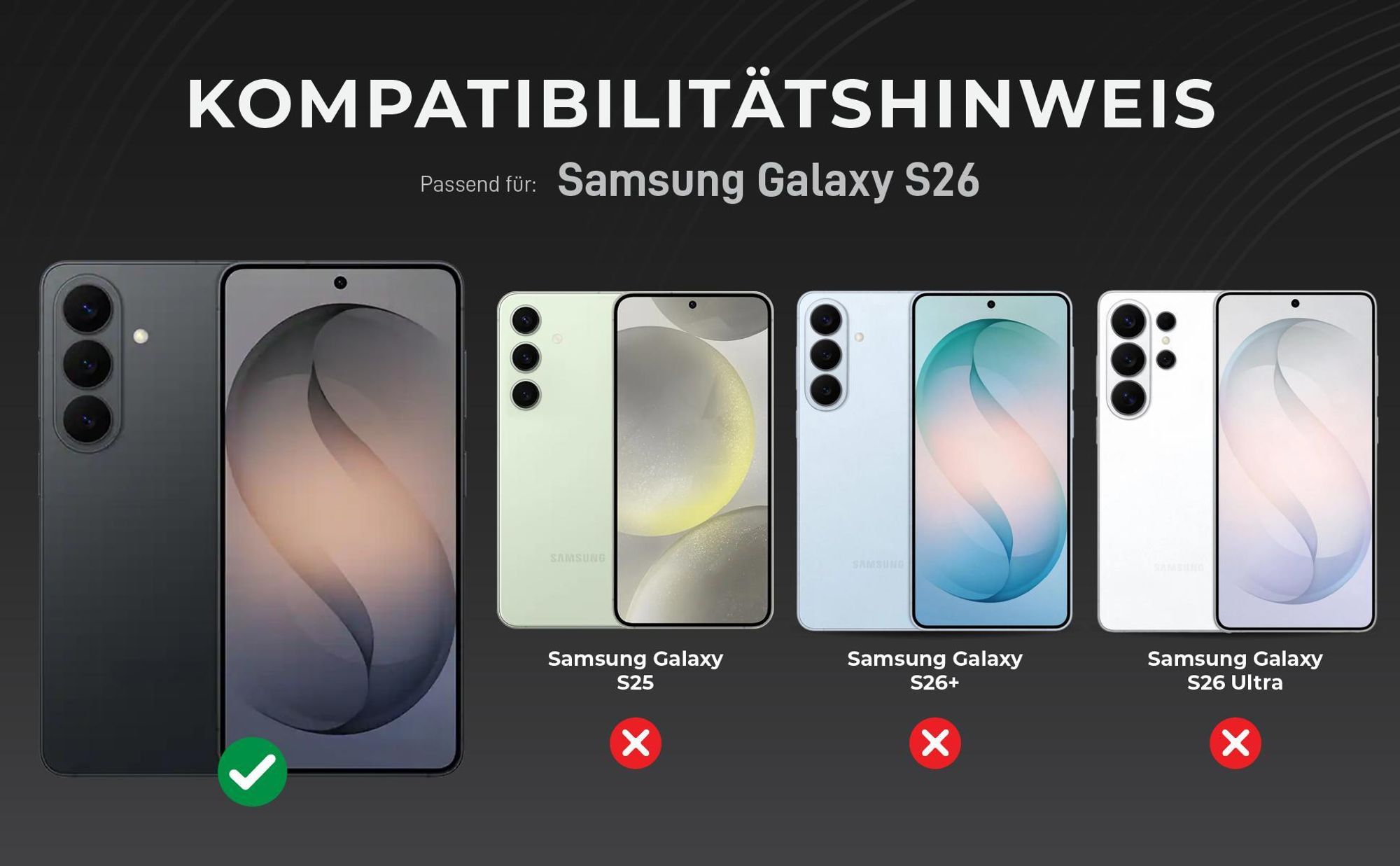 Kompatibilitätshinweise Kameraglas für Samsung Galaxy S26