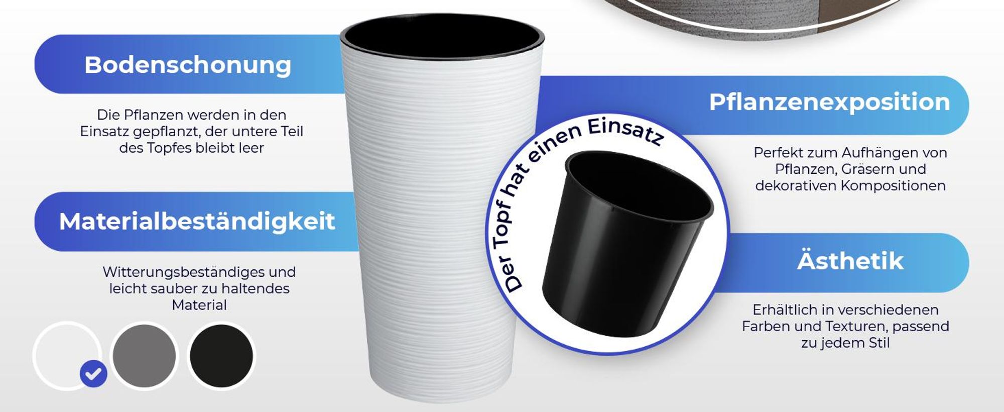 KADAX Blumentöpfe"Latina", Übertopf mit herausnehmbarer Einlage, Blumentopfschutz, Blumenkübel, 19 + 25 + 30 cm, Creme