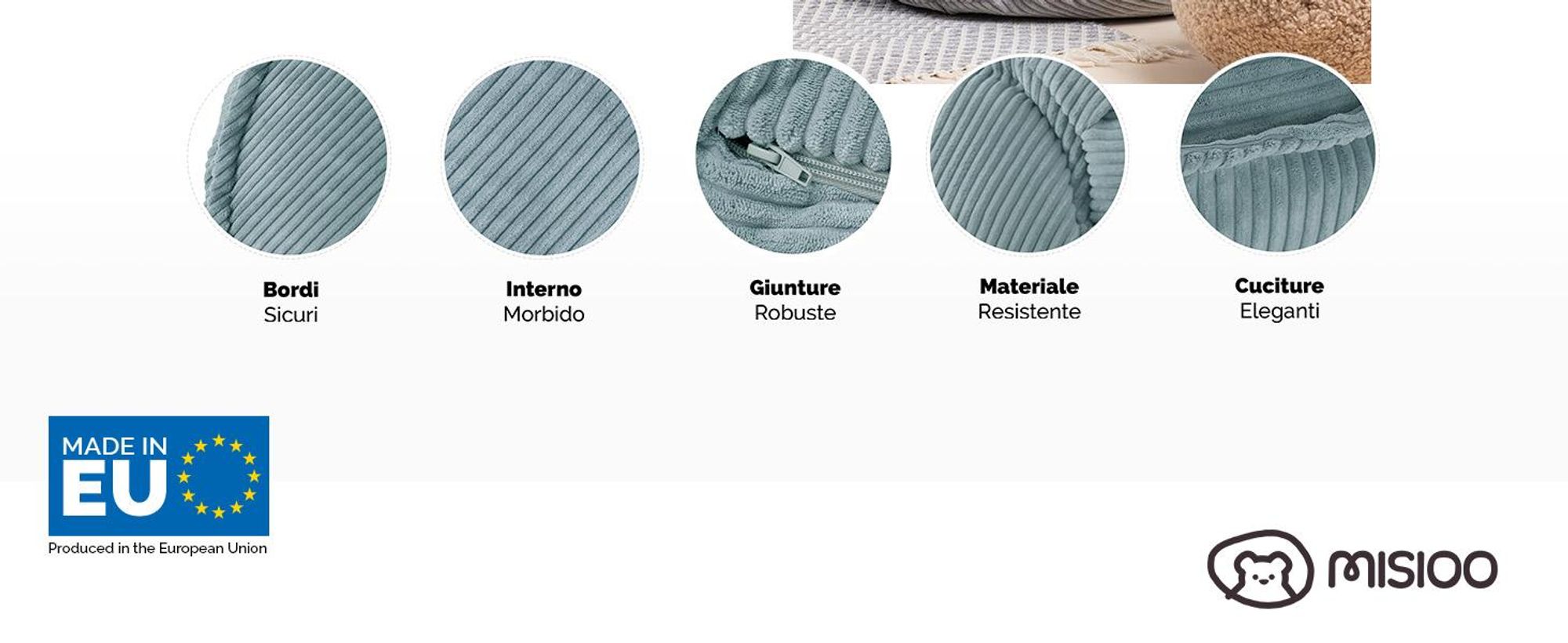 MISIOO Pouf a sacco per bambini - Huggy Bear - Poltrona per bambini - Pouf in velluto a coste - Ideale per la stanza dei bambini - Facile da lavare - Blu