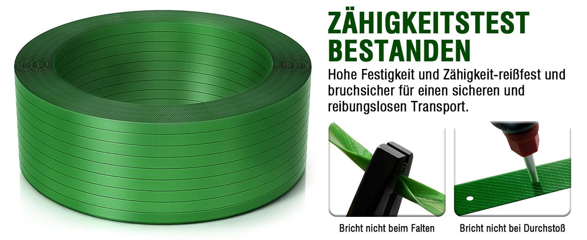 PET-Umreifungsband 16 × 0,8 mm, L 600 m, 460 kg Bruchfestigkeit für Umreifungsgeräte Geprägte Oberfläche Verpackungsband für Kartons Holz Stein Stahl