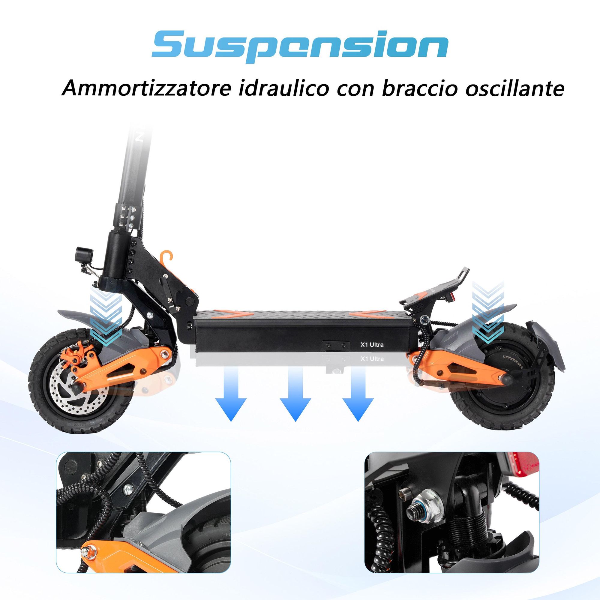 Monopattino Elettrico MAXTURN X1 Ultra - 48V20.8Ah 10'' Scooter Elettrico Telaio Alluminio - Nero
