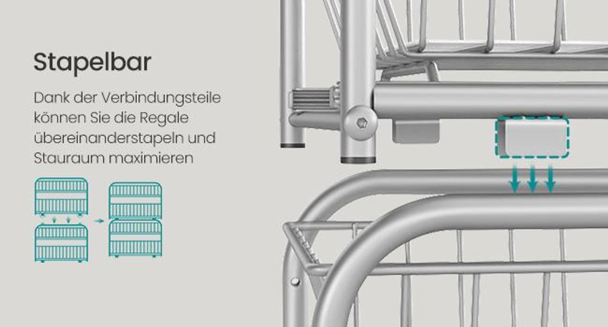 Küchenorganizer-Set, stapelbarer, Silber