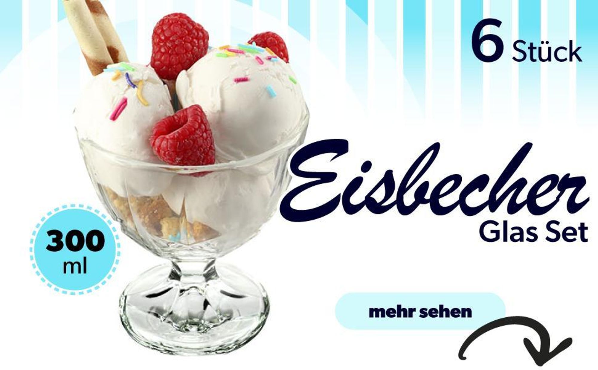 KADAX Eisbecher Glas "Snag", Eisschalen, Eisgläser, Dessertschalen für Desserts, Eiscremegläser, 300 ml, 6 Stück