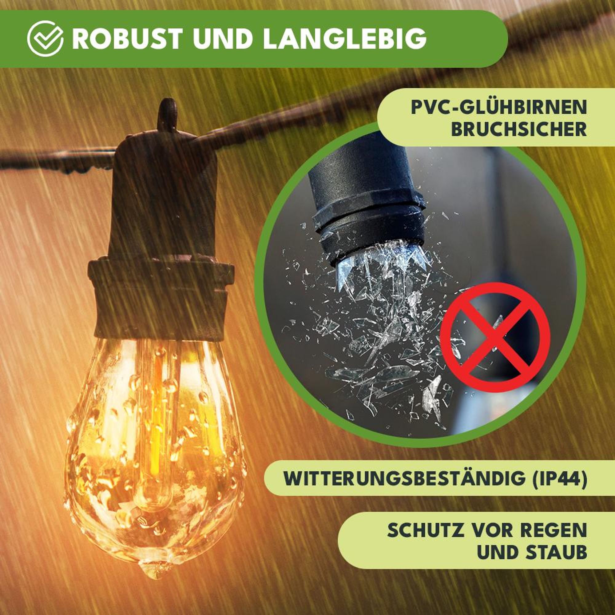 KRUMAD 20m LED Lichterkette 20 Kugel LED-Glühbirnen Warmweiß Modern Garten Innen Außen