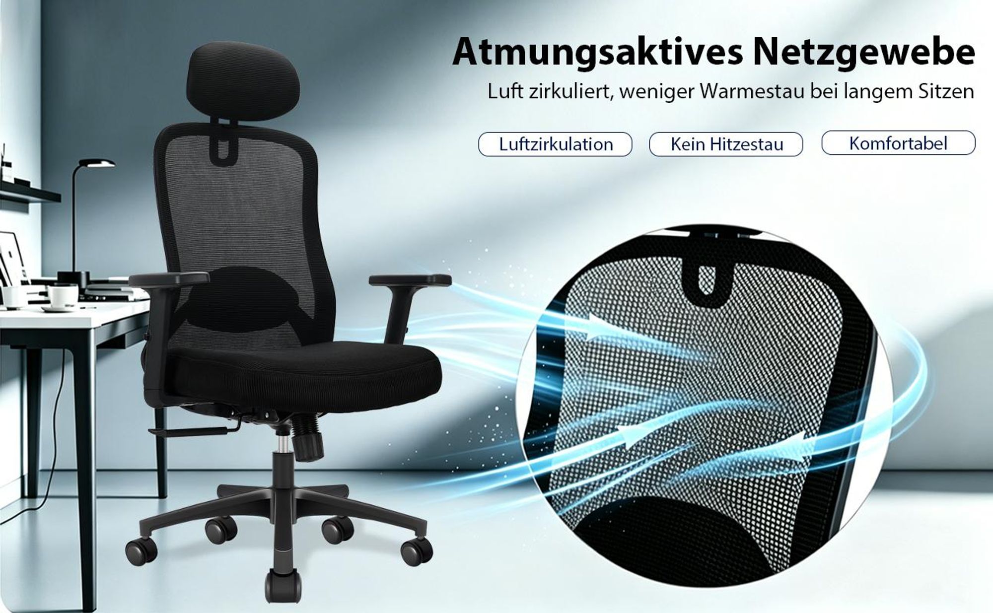 Bürostuhl,Chefsessel Wippfunktion 200kg belastbar ergonomisch,Bürostuhl