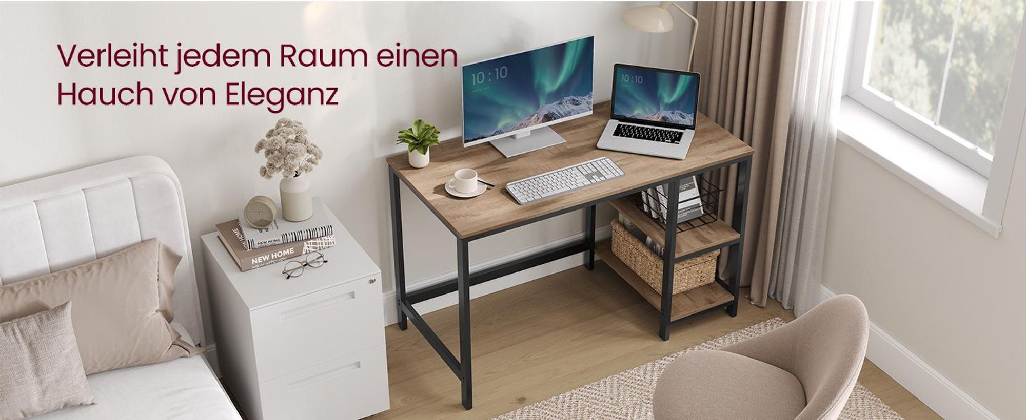 VASAGLE Computertisch Schreibtisch mit 2 Regale 120 x 75 x 60 cm
