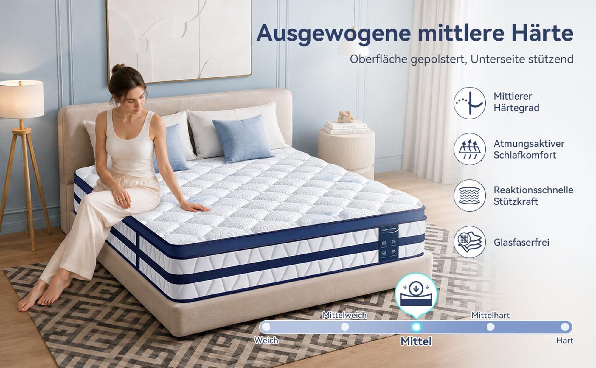 Matratze 180x200 26cm Integrierter Topper Matratze 7 zonen