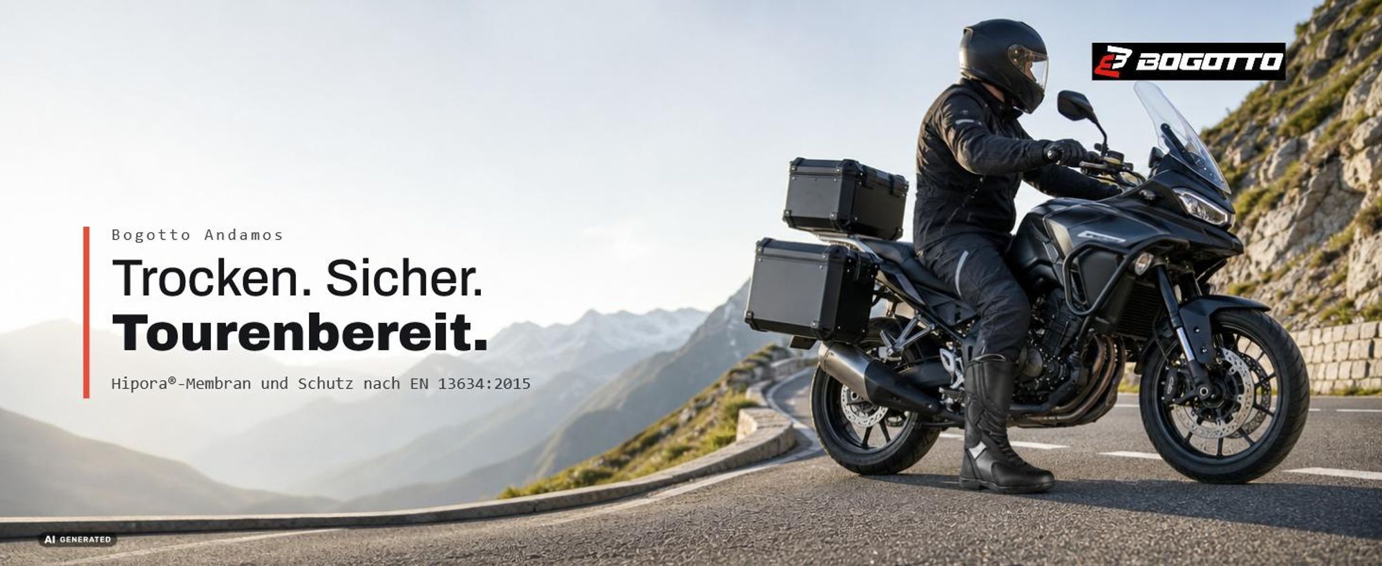 Bogotto Andamos wasserdichte Motorradstiefel, schwarz, 45