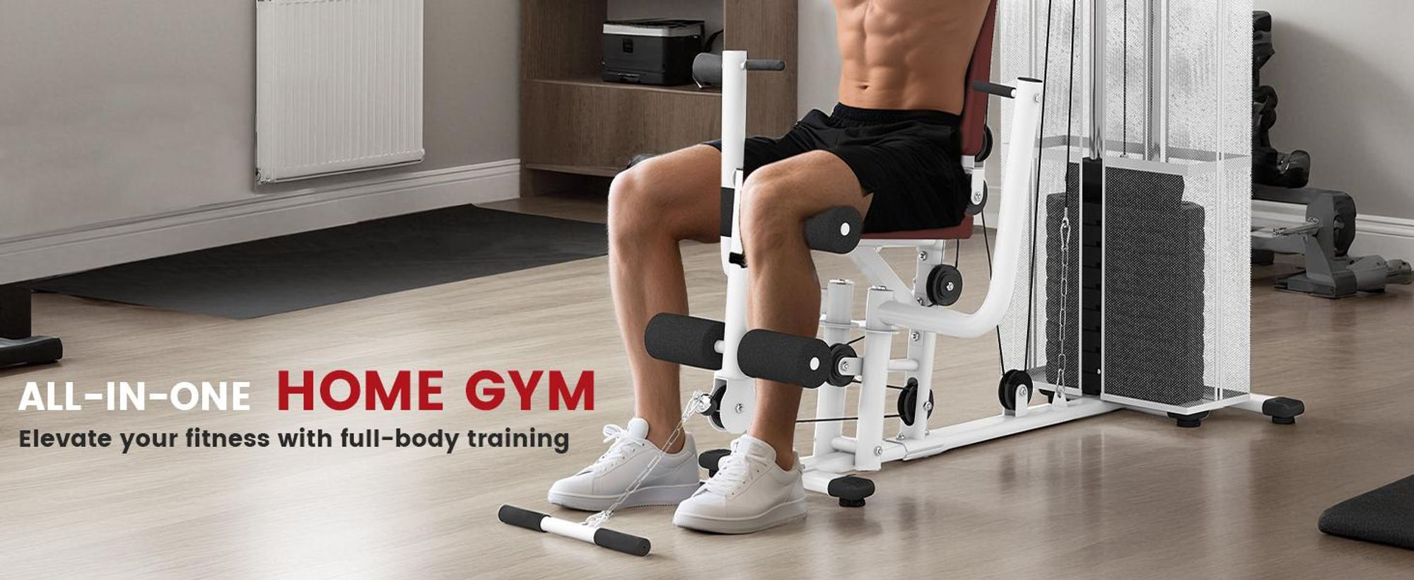 HOMCOM Power Station Fitness Station Sprzęt fitnessowy Wielofunkcyjny trening siłowy Stacja treningowa wielostanowiskowa z drążkiem do ćwiczeń na drążku motylkowym, liną 45 kg, sprzęt fitness do domu, biały