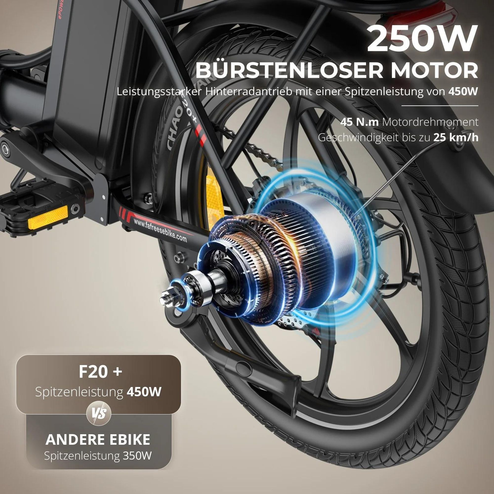 E-Bike FAFREES F20+ - Motor 250W Akku 36V20Ah 20 Zoll R?der Mechanische Scheibenbremse - Schwarz