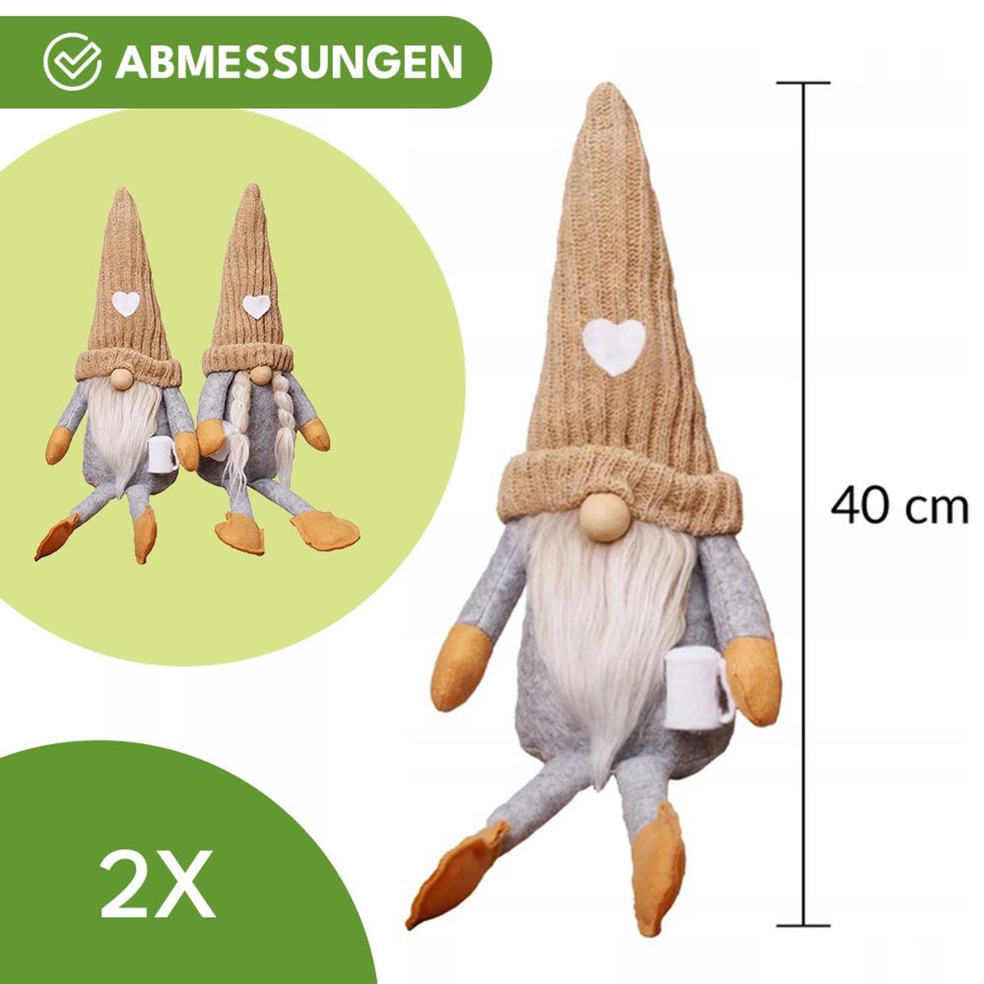 KRUMAD Weihnachtswichtel Set 2 Stück - 40 cm Skandinavische Wichtel Figuren Weihnachten - Deko Gnome mit Gewicht - Weihnachtsdeko Innen für Tisch