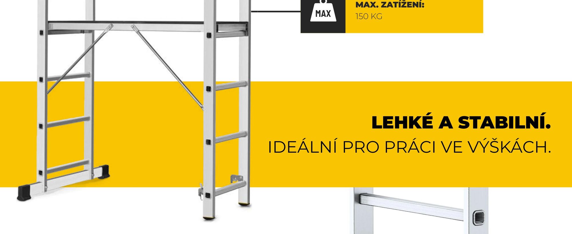 Drabest | Hliníkové lešení - Hliníkové lešení 2x6 - Žebříkové lešení - Nosnost plošiny: 150 kg - Rozměry plošiny: 46x150 cm