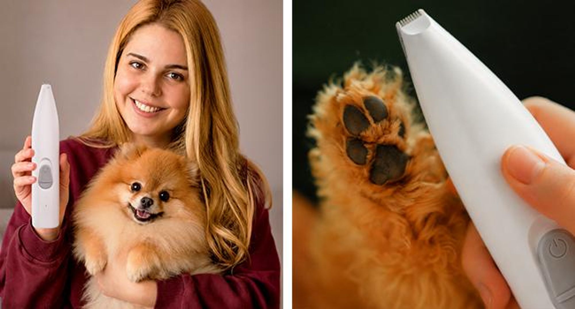 KRUMAD Pfotentrimmer, LED Tierhaarschneider  für Hunde & Katzen, mit Keramikklinge, Akku Hundeschermaschine für Pfotenpflege, 500 mAh