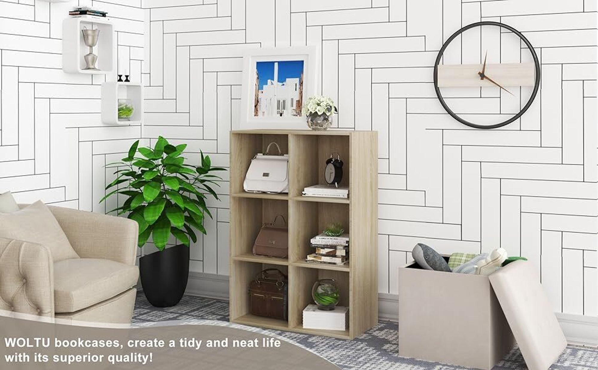 Floordirekt Bücherregal 'Maine' - 6 Fach Würfelregal Weiß | 178,5cm Raumteiler | Stilvoll & Stabil