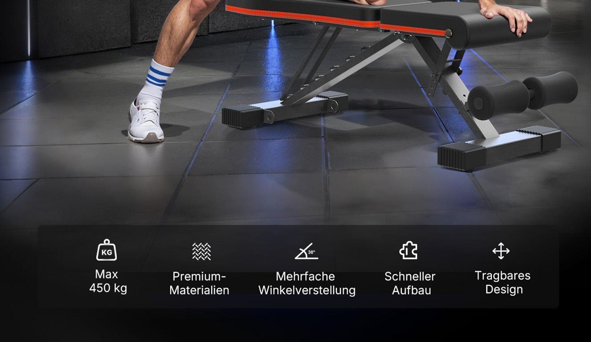 Hantelbank klappbar, 450 kg belastbar, 6-fach verstellbare Rückenlehne, verstellbare Flach- und Schrägbank fürs Home Gym Merach, rutschfest