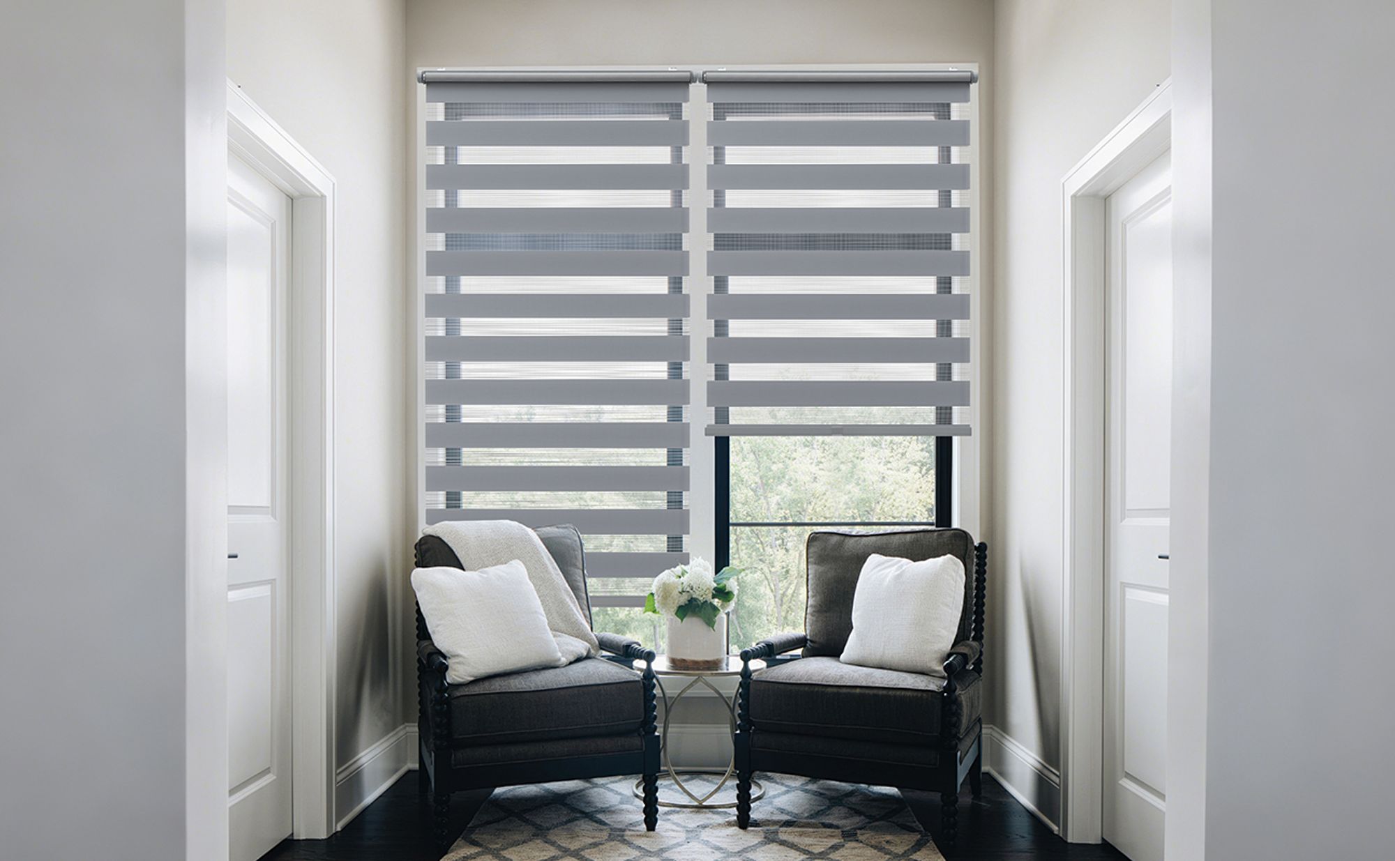 Doppelrollo schnurlos Duo Rollo Klemmfix Rollos für Fenster ohne Bohren & zum Bohren Faltrollo 105x130cm Dunkelgrau