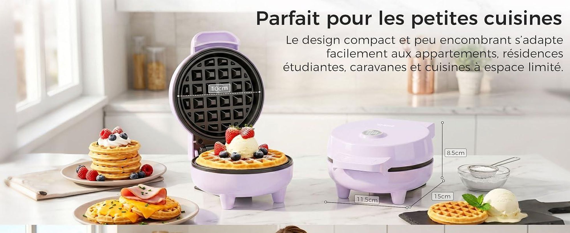 YASHE Mini gaufrier ABW59C, 550 W, plaque 10 cm, antiadhésif, violet