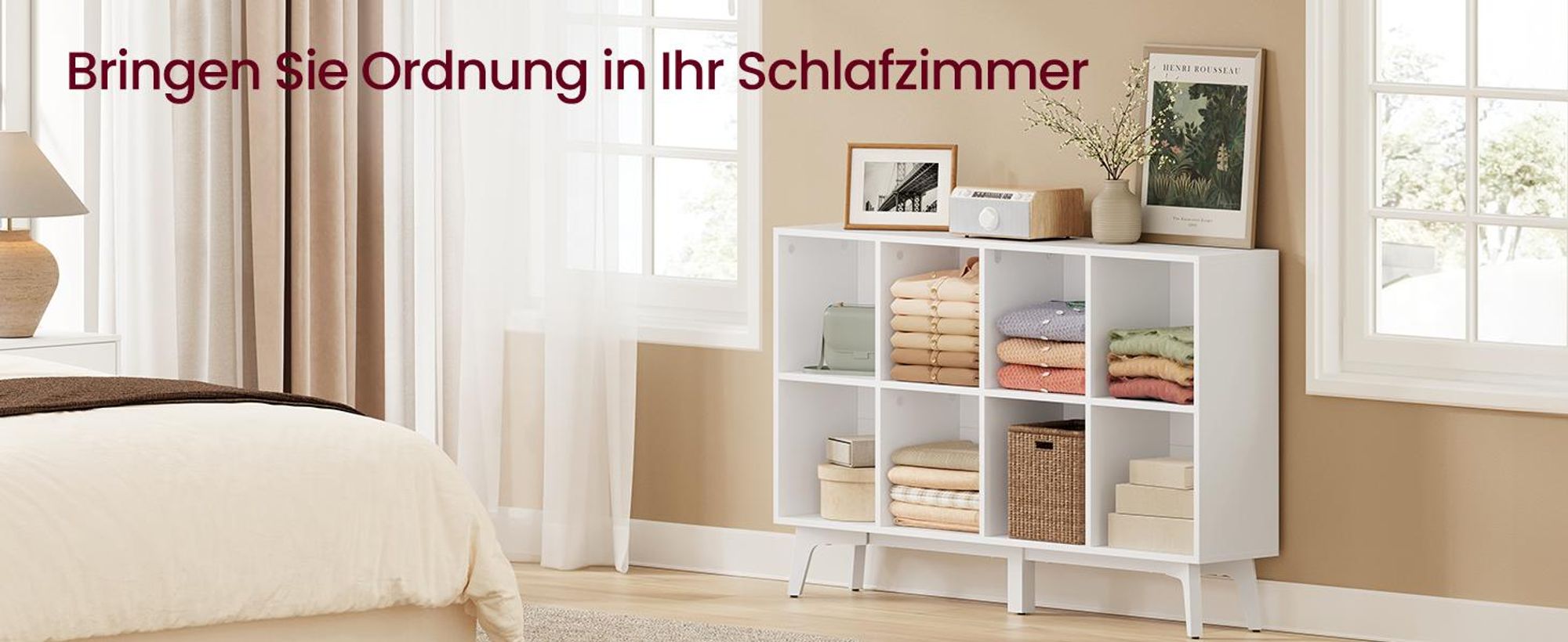VASAGLE Bücherregal Standregal mit 8 Fächern Holzregal Mid-Century Modern 119,6 x 24 x 77 cm Weiß