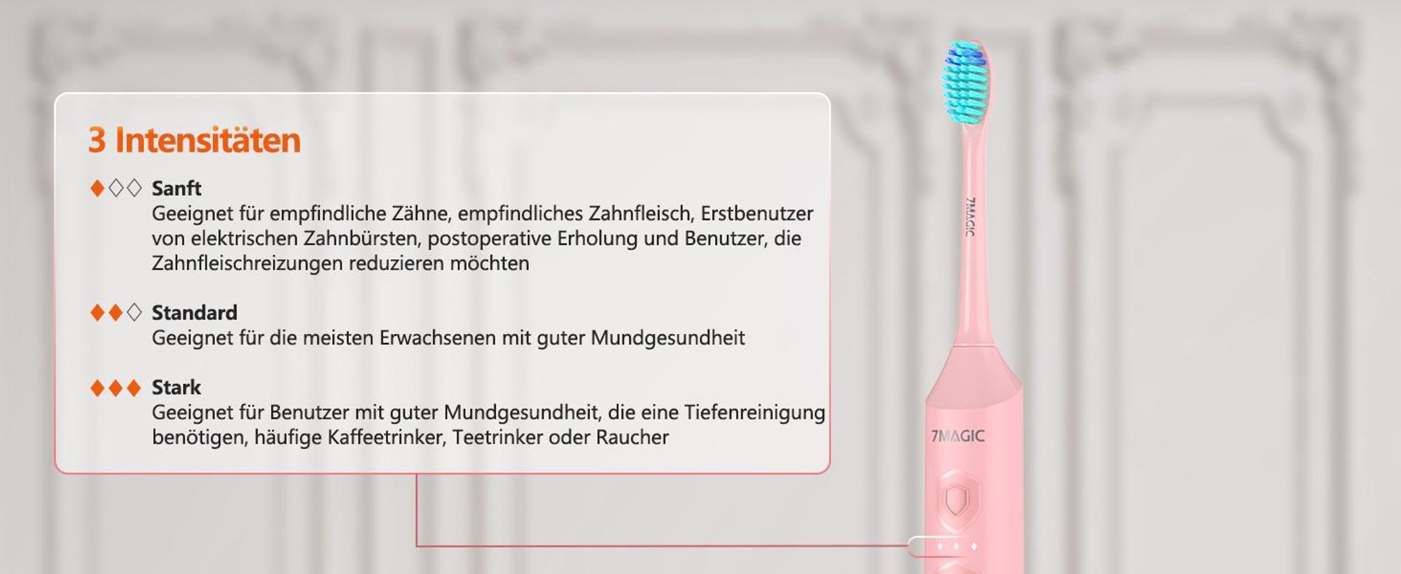 7Magic Elektrische Schallzahnbürste, Deep Clean Modi, 6 Bürstenköpfe, schnelle Aufladung für 60 Tage&40000 VPM, 5 Modi, Erwachsene und Kinder, Rosa