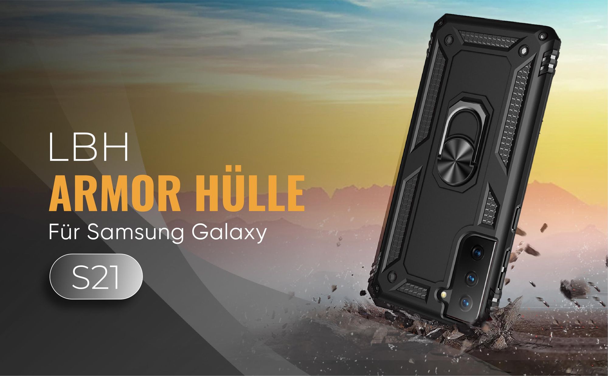 Schwarze Outdoorhülle für Samsung Galaxy S21