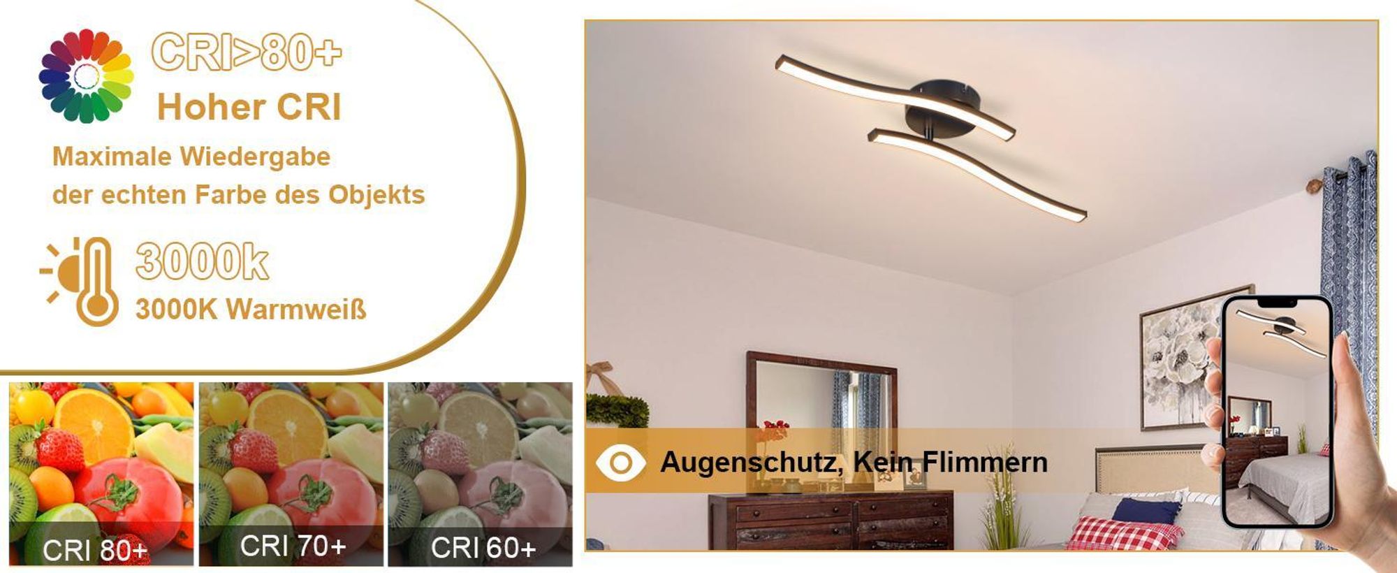 ZMH Plafonnier Moderne Lampe de Chambre Noir 12W Lampe de Salon 3000K Vagues Design Lampe de Cuisine Intérieur Blanc Chaud LED Eclairage de Plafond pour Couloir
