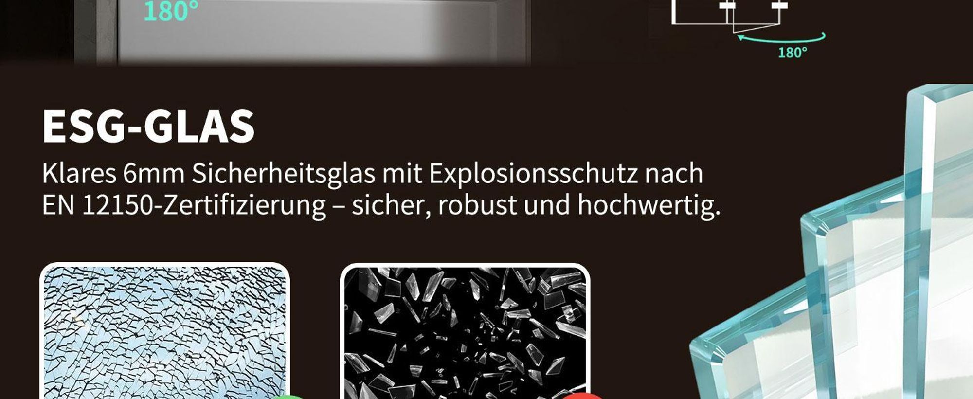 Duschabtrennung Faltbar Duschwand für Badewanne 140x140cm 3-Teilig Badewannenfaltwand Schwarz Badewannenaufsatz aus ESG GLAS Duschtrennwand, Streifen