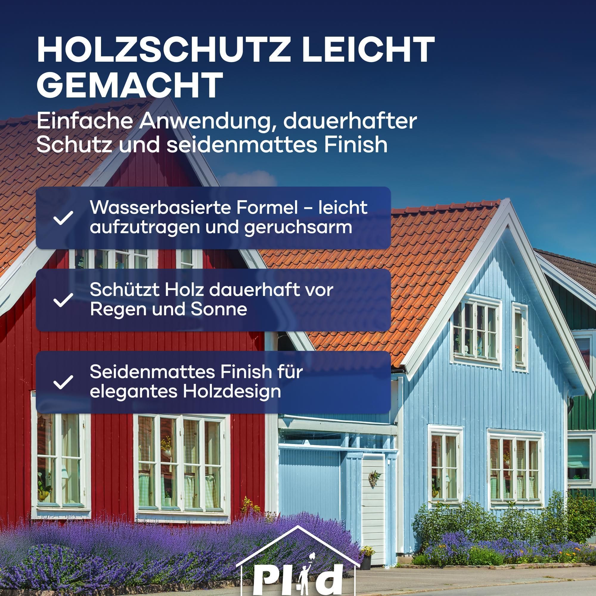 Plid Holzfarbe Schwedenrot 0,75L / Innen & Außen - Wetterschutzfarbe Holzfarbe Außen - Dauerhafte Holzschutzfarbe - Farbe für Holz
