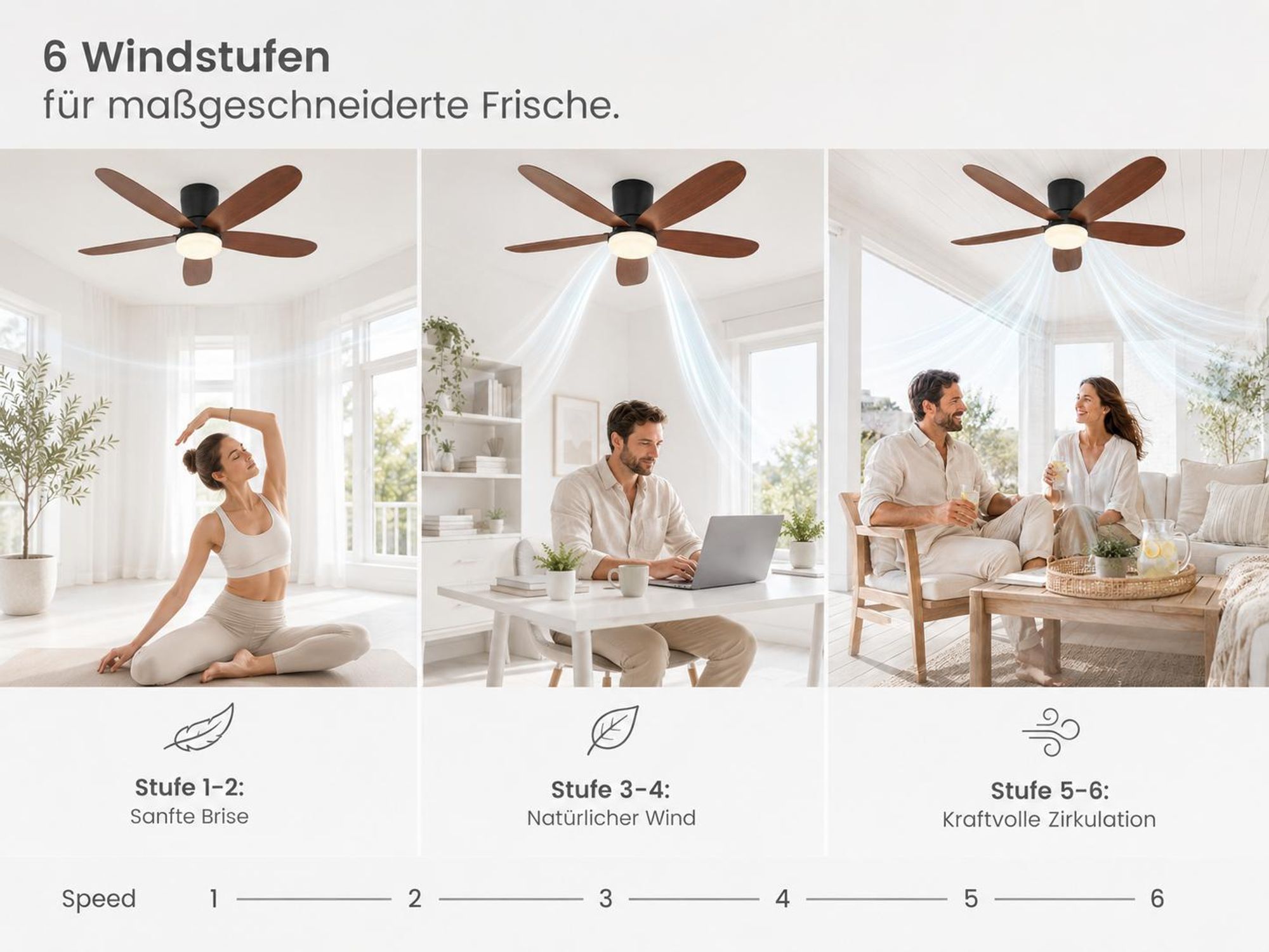 Ø106CM Deckenventilator mit LED Beleuchtung Smart App Fernbedienung Dimmbar 6 Windstufen, 3 Modi, Timer, 35W Leise LED Deckenleuchte mit Ventilator