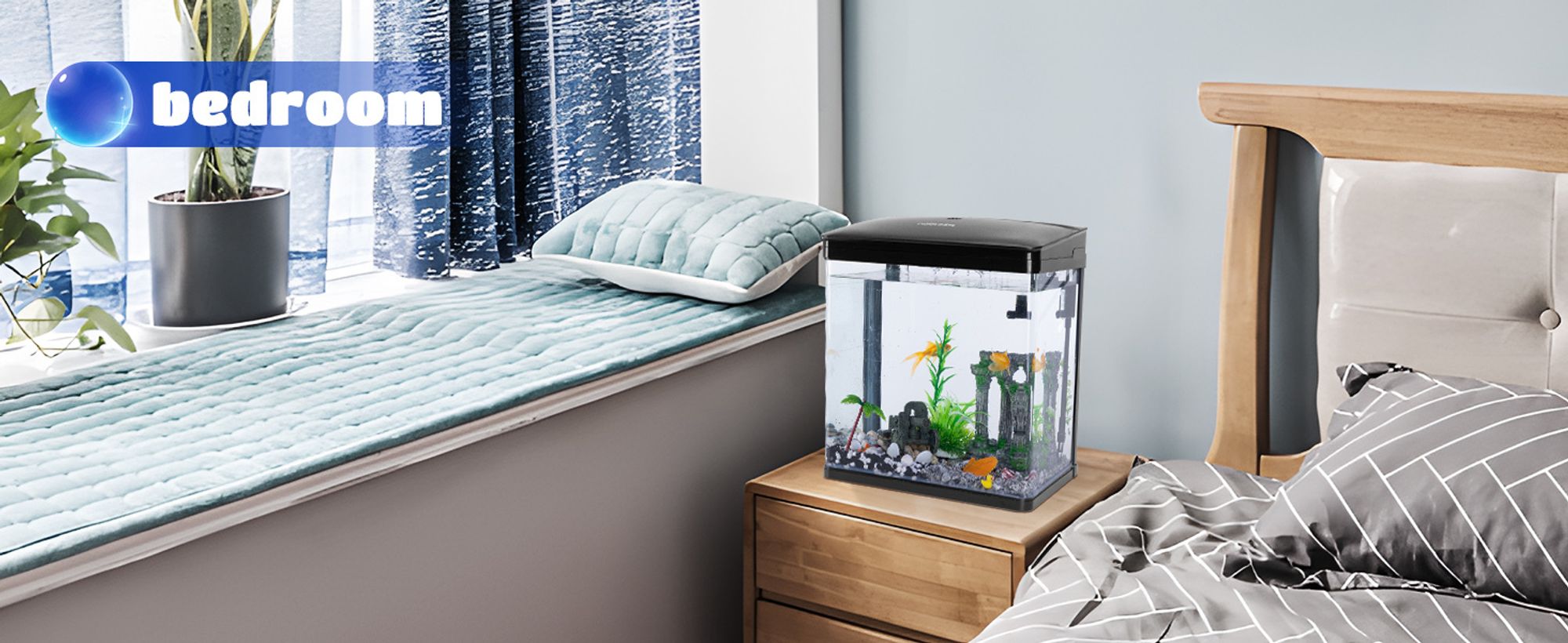 7 Liter Aquarium Komplettset LED mit Pumpe, Kleines Nanoaquarium mit Filteranlage Mini Nano Becken Set für Fische,Schwarz