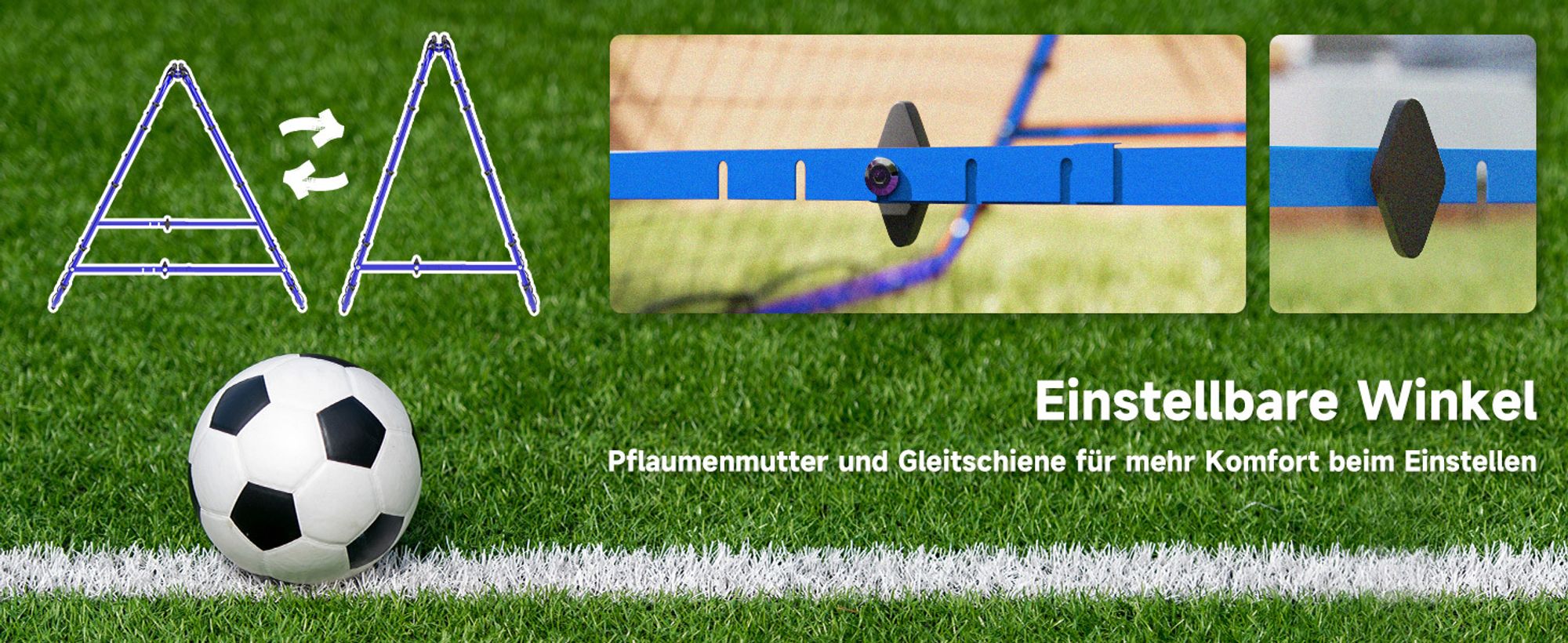 HOMCOM Fußball Rebounder Kickback Tor Rückprallwand Netz beidseitiger Rückprall Verstellbar in 5 Stufen Stahl Blau 100 x 95 x 90 cm