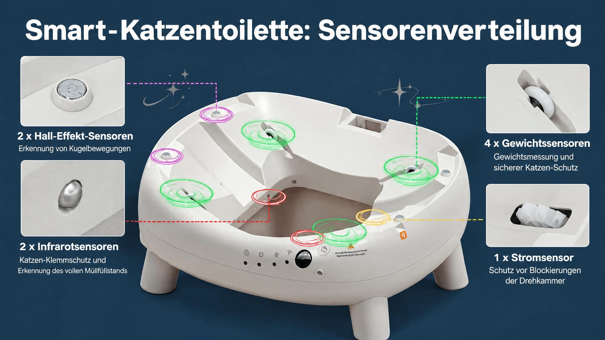 Selbstreinigendes Katzentoilette XXL Katzenklo mit App-Steuerung, für Große Katzen, Mehrkatzenhaus, 9-fach Anti-Klemm-Sensoren, Geruchsarm, Leise