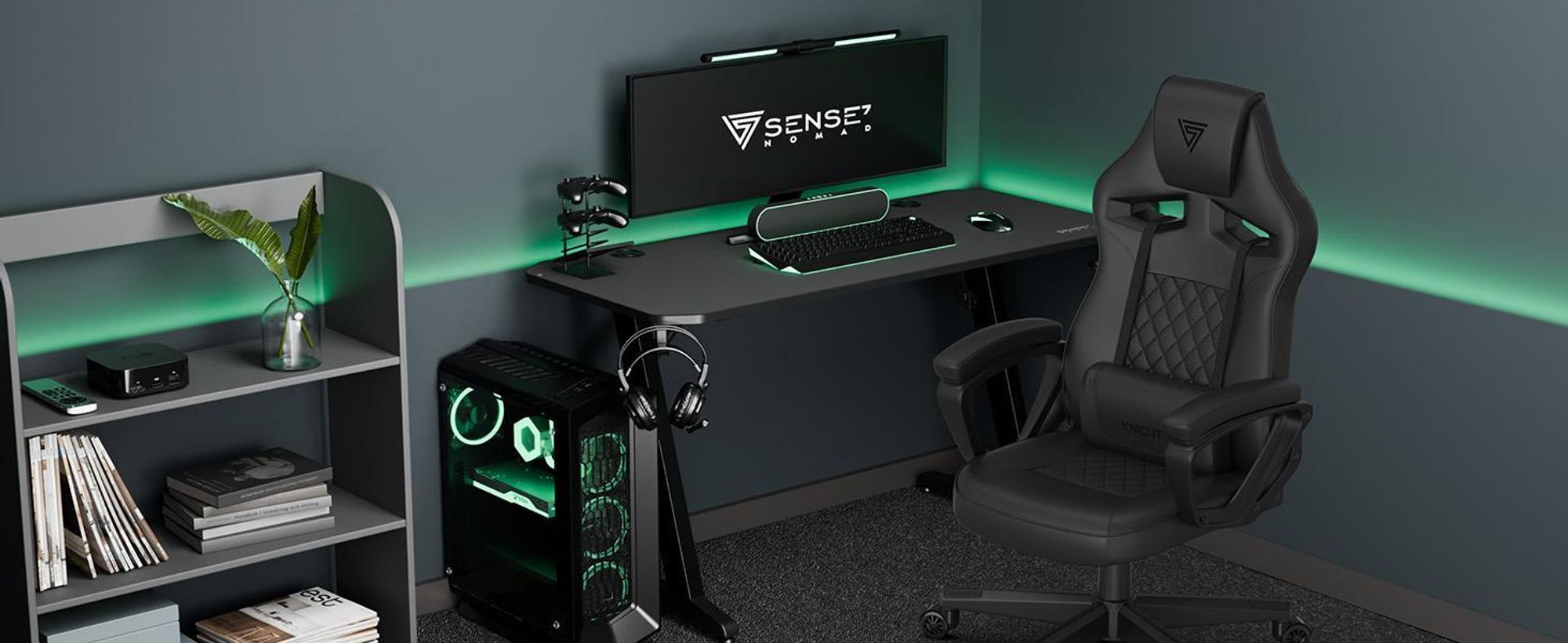 SENSE7 Knight Gaming židle umělá kůže černá-šedá - ergonomická kancelářská židle PC židle k psacímu stolu židle pro hráče houpací funkce Gamer 120 kg