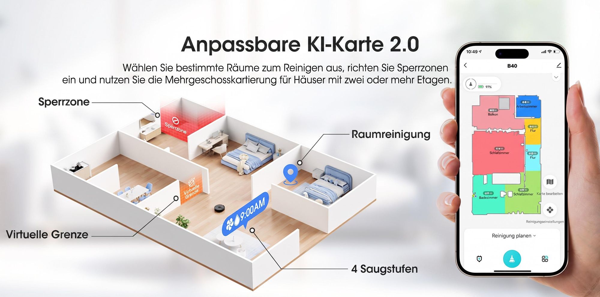 Lubluelu B40 Plus Staubsauger Roboter, 17000Pa Saugkraft, 20S Selbstentleerung, 3-in-1 Saugen & Wischen, Automatische Aufladung, Ideal für Tierhaare
