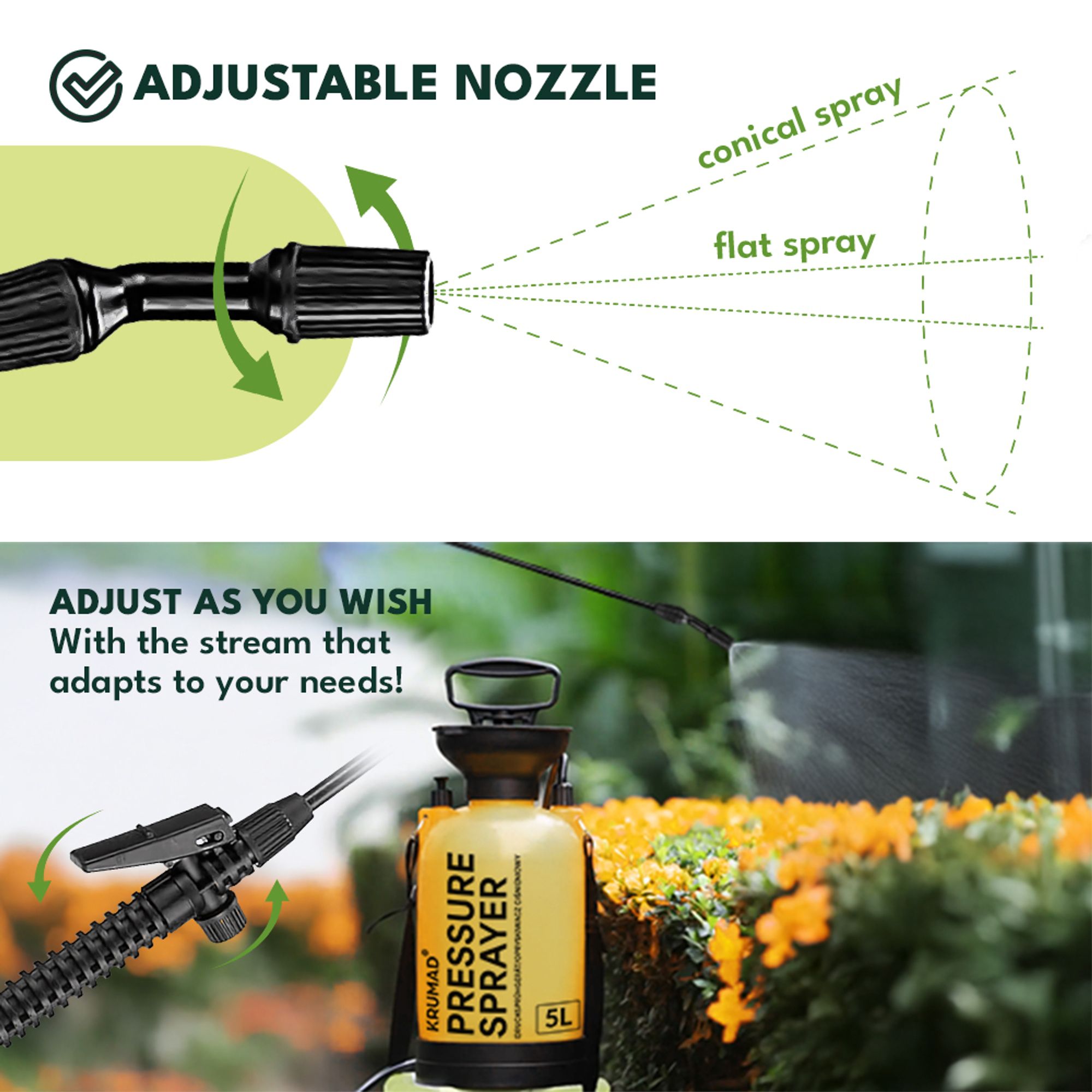 KRUMAD Drucksprüher 5L Gartenspritze mit Lanze 203,5 cm Maximaler Druck 3,2 bar Hand Drucksprühgerät für Garten Unkraut Pflanzenschutz & Reinigung