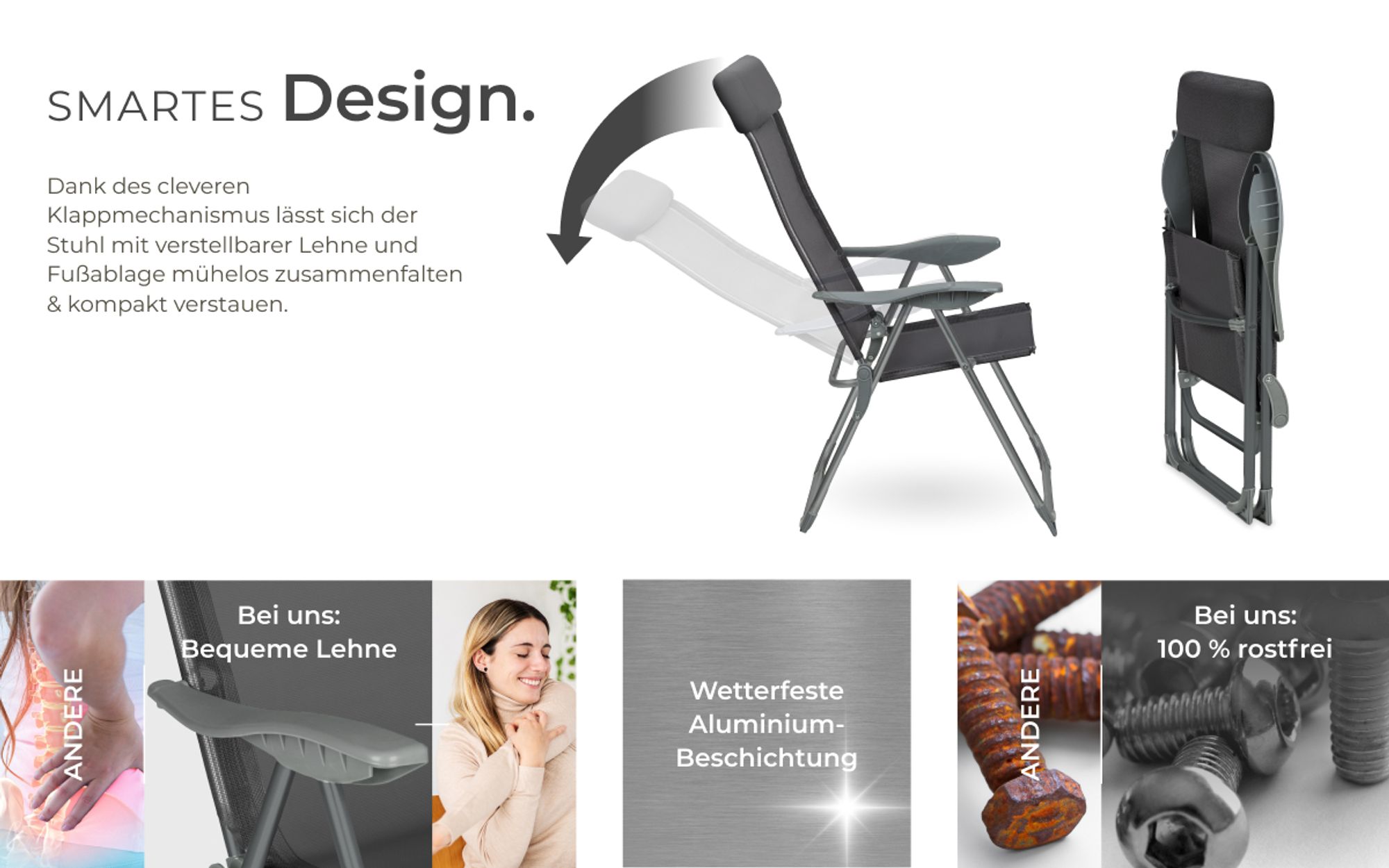 tectake® 4 Aluminium Gartenstühle klappbar mit Kopfteil