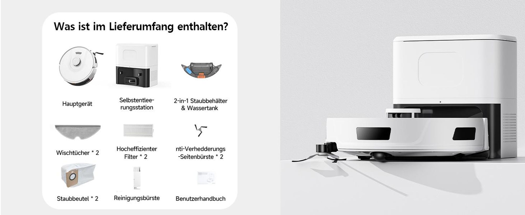 Staubsauger Roboter R11 mit 20000Pa Saugkraft, Wischfunktion, 200min Laufzeit, LDS-Navigation, All-in-1-Entleerungsstation und Anti-Wickel-Bürste