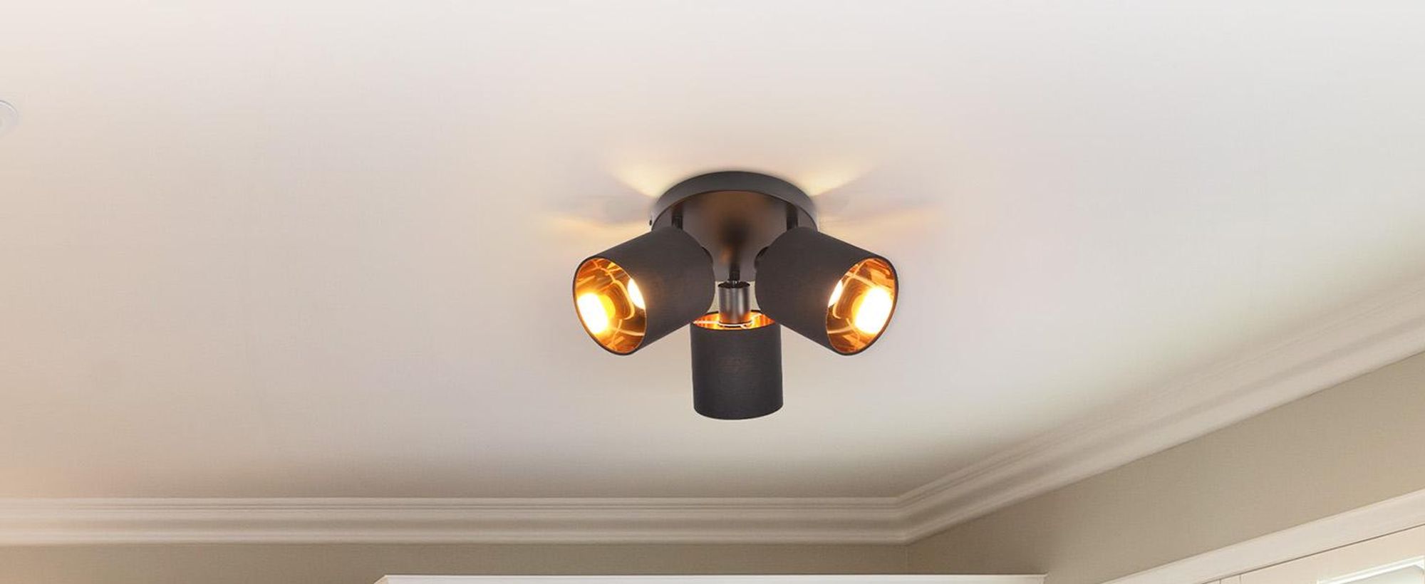 ZMH Deckenleuchte 3 Flammig Deckenlampe Schwarz Rund Deckenstrahler Vintage Deckenspot LED Wandstrahler Schwenkbar 350° E14 (ohne Leuchtmittel)