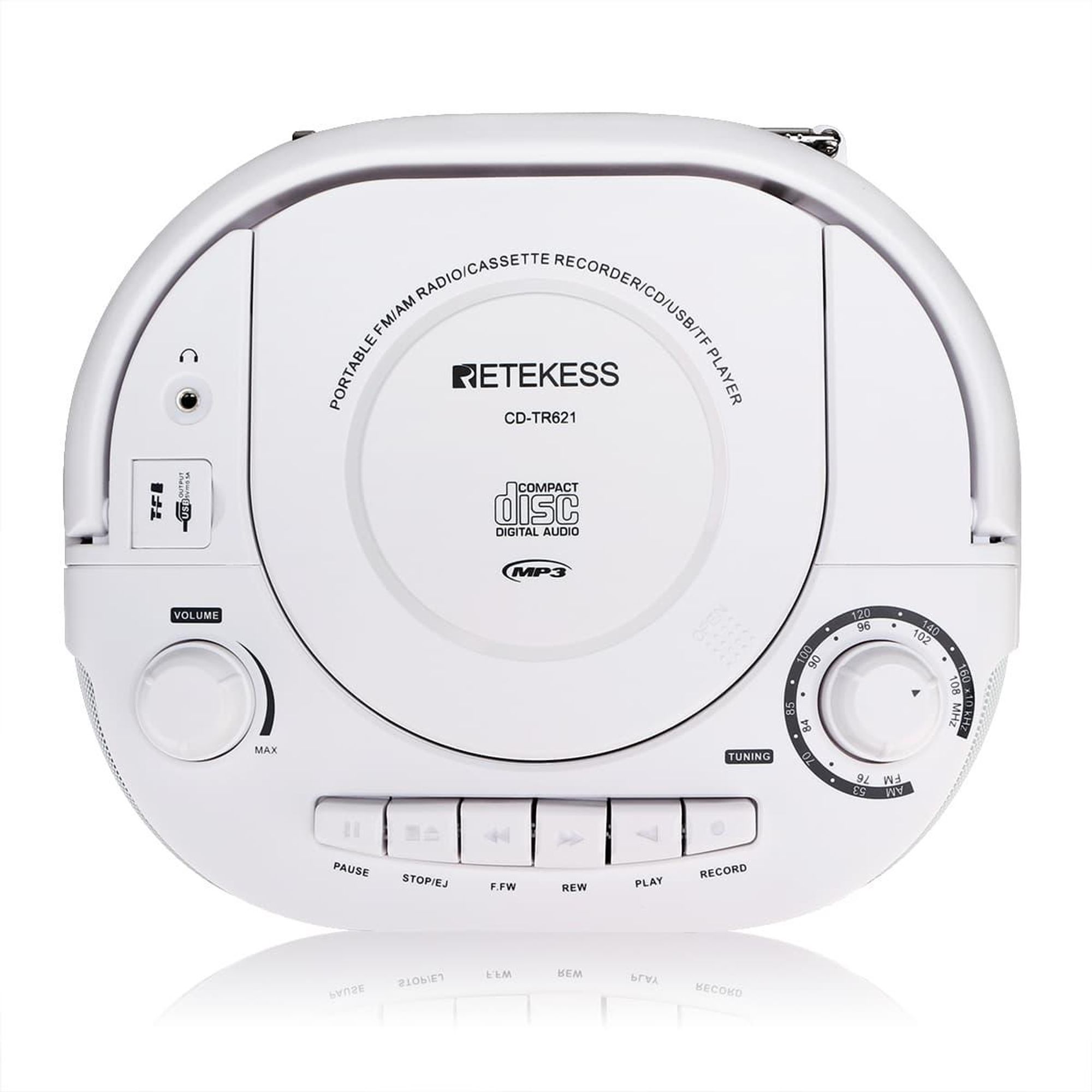 Retekess TR621 Tragbares CD Radio,Kassettenspieler CD,Stereo mit AM FM-Radio,Kassettenrekorder,Unterstützung von USB/TF/Kopfhörer, mit Fernbedienung