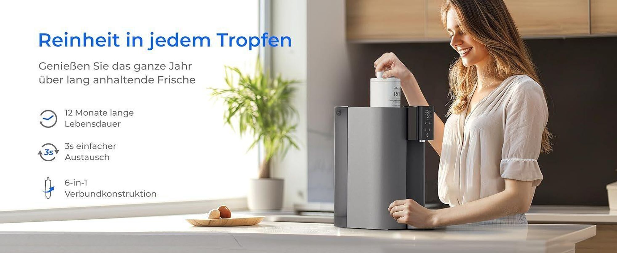 Waterdrop CoreRO Auftisch Umkehrosmose-System mit 1 zusätzlichen Ersatz-Wasserfilter(WD-C1RF), Sofortiger-heiß Wasserspender, 5 Temperaturoptionen, 6-stufige Filtration