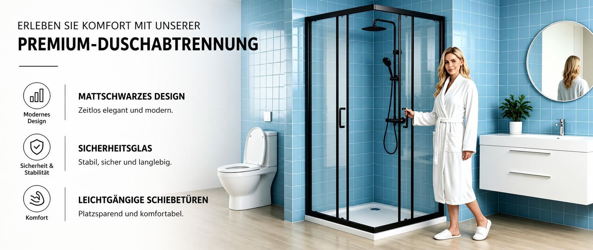 LISA Duschkabine Eckeinstieg 90x90x185 cm mit Doppel Schiebetür rollen, 6mm ESG Sicherheitsglas, Schiebetüren Glas komplett Dusche schwarz