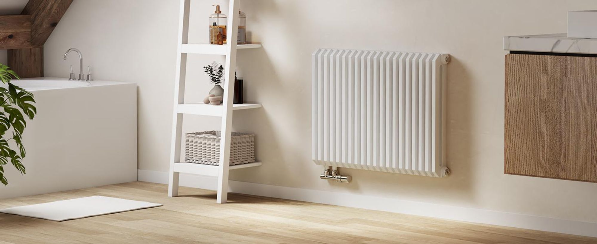 EMKE Design Radiatore a D 600x840mm 1383W Vincitore del Red Dot Award Bianco - Installazione orizzontale, per 18,4 m², bagno e soggiorno senza elemento riscaldante