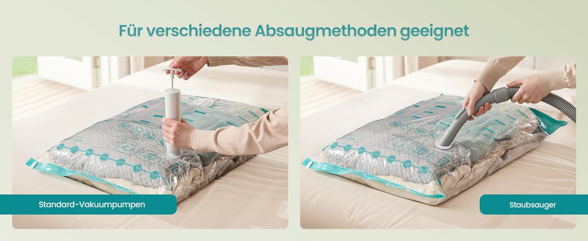 SONGMICS Vakuumbeutel Set, 8 wiederverwendbare Aufbewahrungsbeutel für Kleidung, platzsparend, 2 M/3 L/3 J, transparent