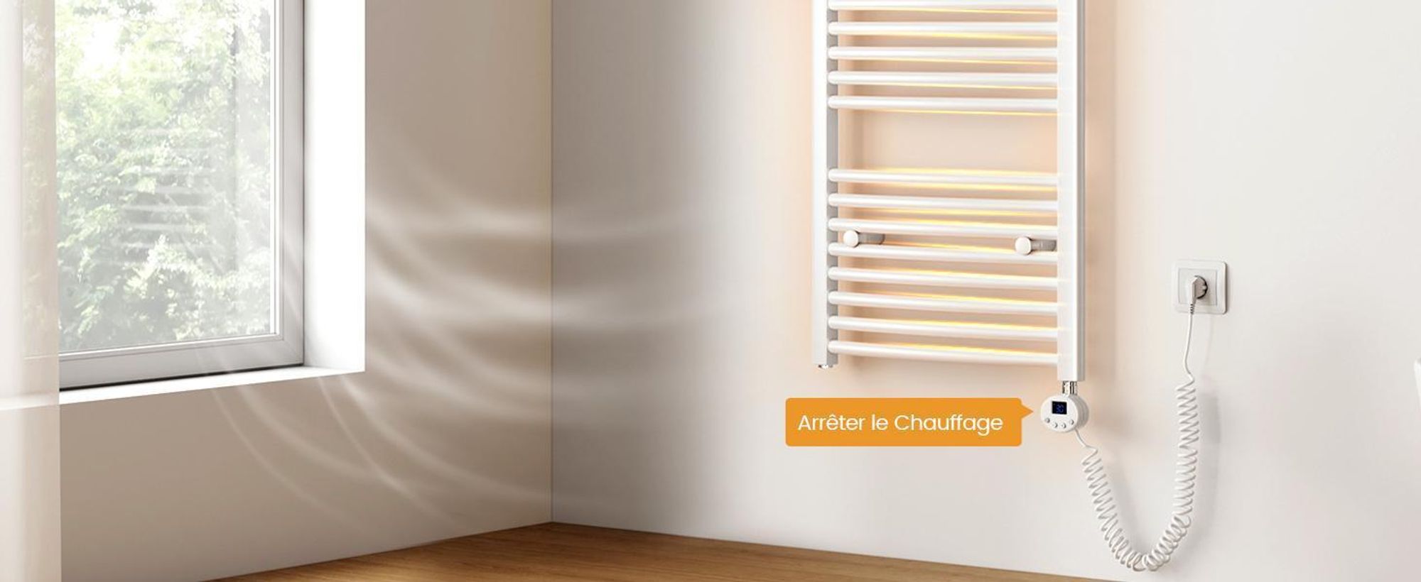 EMKE Radiateur électrique de salle de bain 140 x 50 cm 600 W blanc Radiateur sèche-serviettes courbéWi-Fi Thermostat intelligent Sèche-serviettes