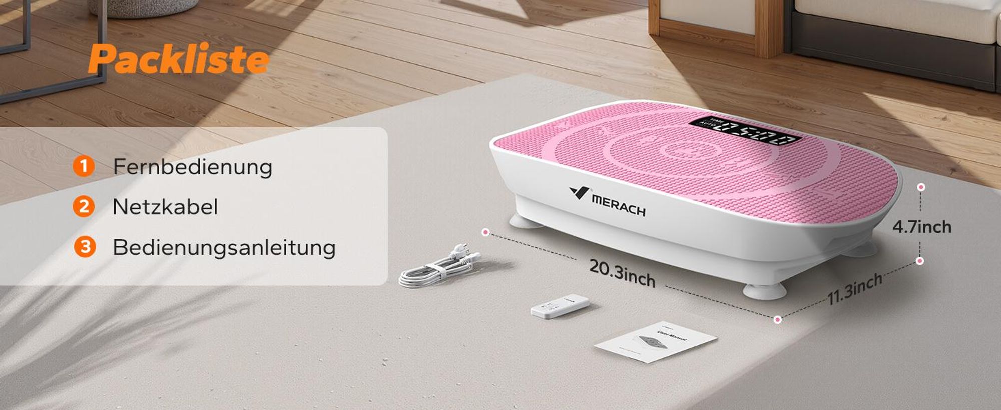 Vibrationsplatte, Mini-Vibrationsplattform mit LED-Display, 10 Intensitätsstufen, 100W, bis 136 kg, mit Fernbedienung