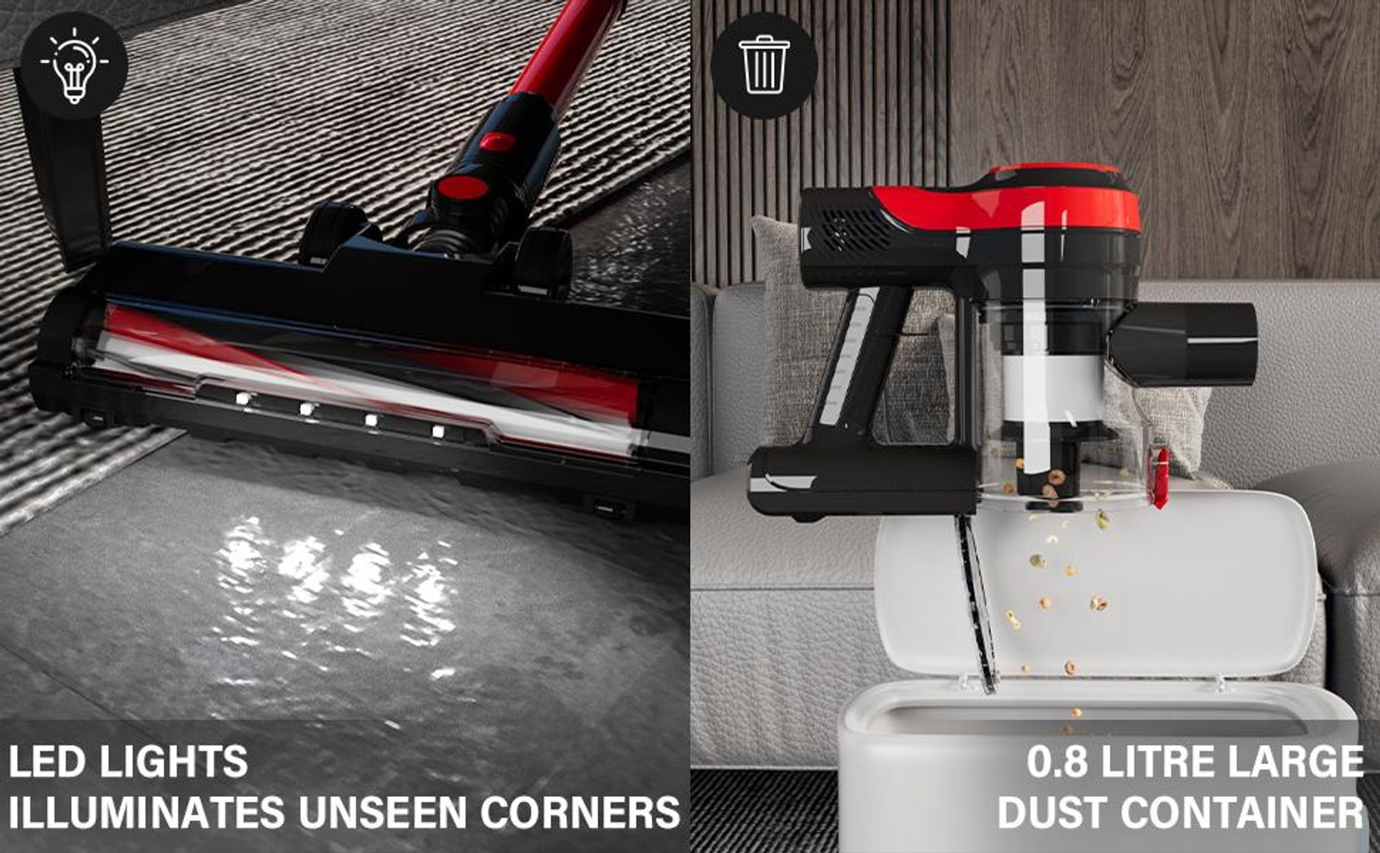 CONOPU Aspirateur Balai sans Fil 25Kpa, Aspirateur sans Fil de 160W avec 2 Modes