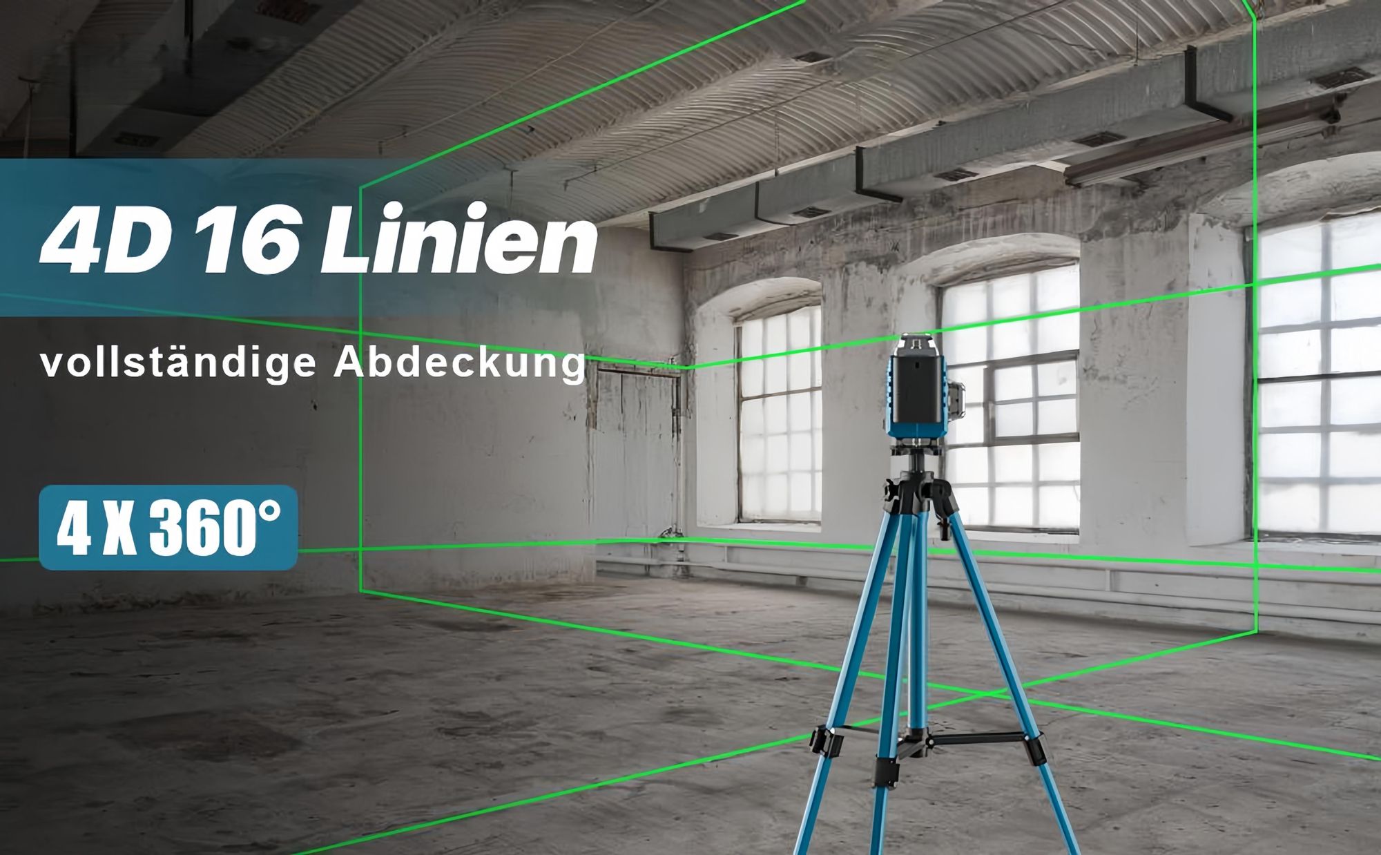 4D Automatische Kreuzlinienlaser profi,16 Lines Laser,Level 360º Rotary,LED-Anzeige,3 modi,2x3000mAh Akku,IP54 Staub&Wasserschutz,Arbeitsbereich:25 m