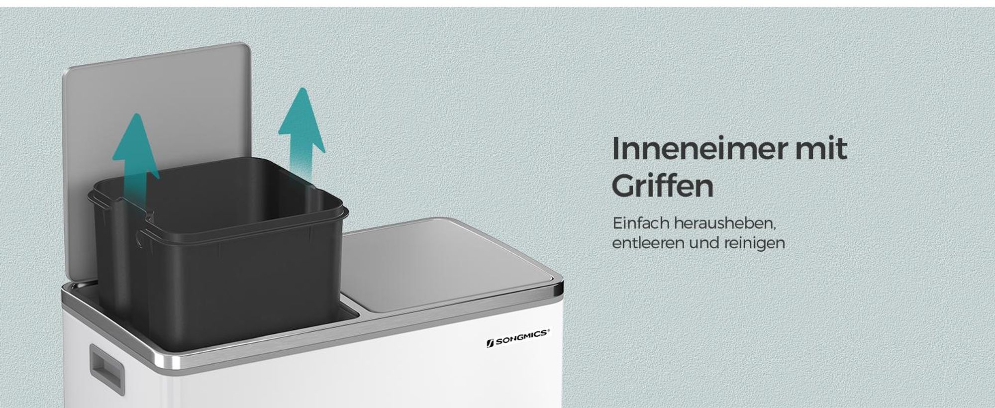 SONGMICS Mülleimer Mülltrennsystem, mit 2 Fächern, 2 x 30 L, Küche