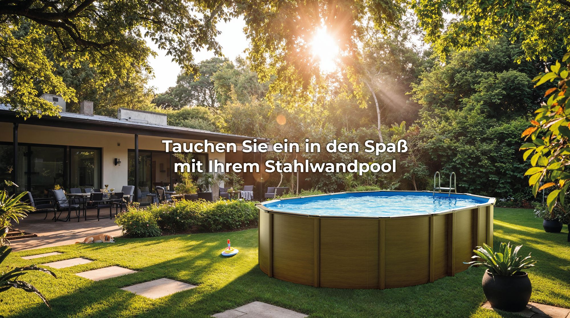 GRE Ovaler Stahlwandpool mit Holzoptik KITPROV6188WO – 610 x 375 x 132 cm, Komplettset + GRATIS Elektrischer Poolreiniger VCB50